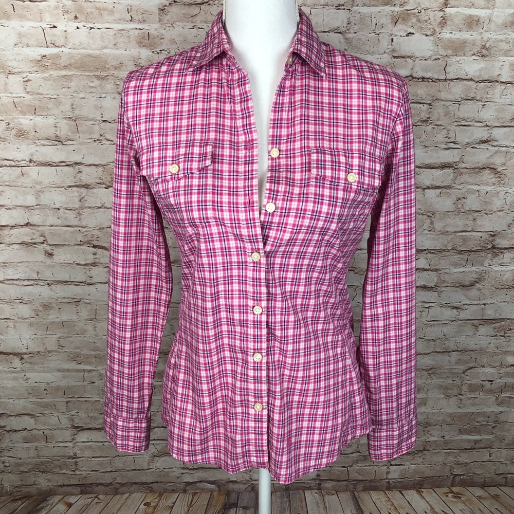 Banana Republic, Pink Plaid Button Up Sz XS - Picture 3 of 10